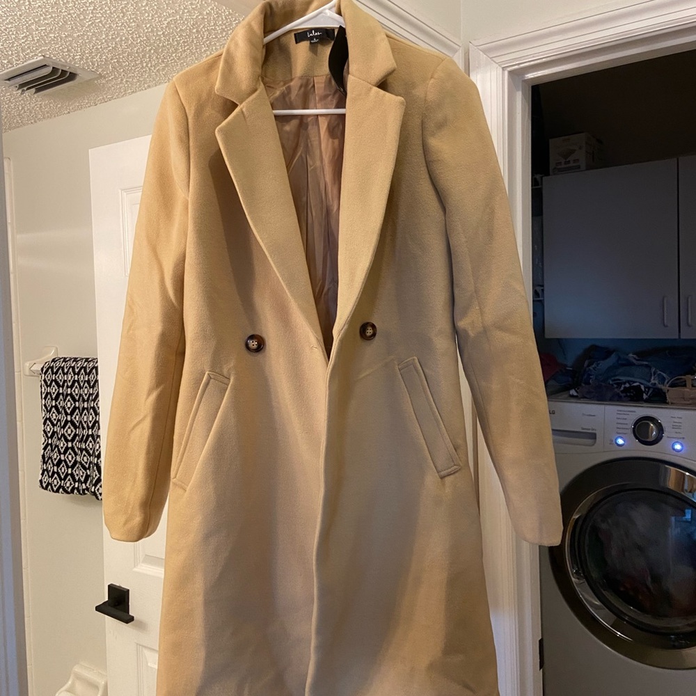 Harriet Long Double-Breasted Tan Coat - Picture 10 of 10